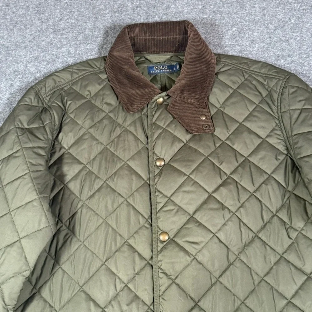 VTG Polo Ralph Lauren Mens Danbury Green Quilted Field Jacket Cord Collar Large